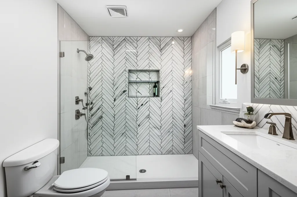 Tub-to-Shower Conversion with Herringbone Accent in Sunset West, Rocklin