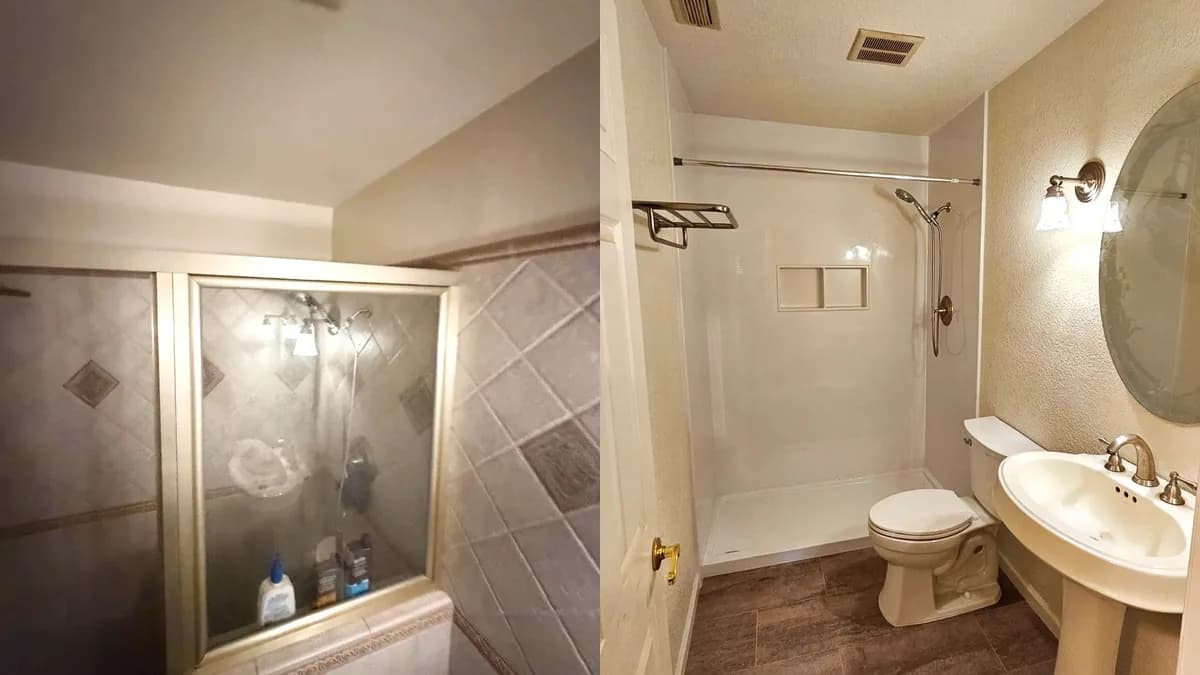 Before and after: Hallway Bathroom Remodel with Acrylic Shower Walls and Vinyl Plank Floor in Woodland, CA